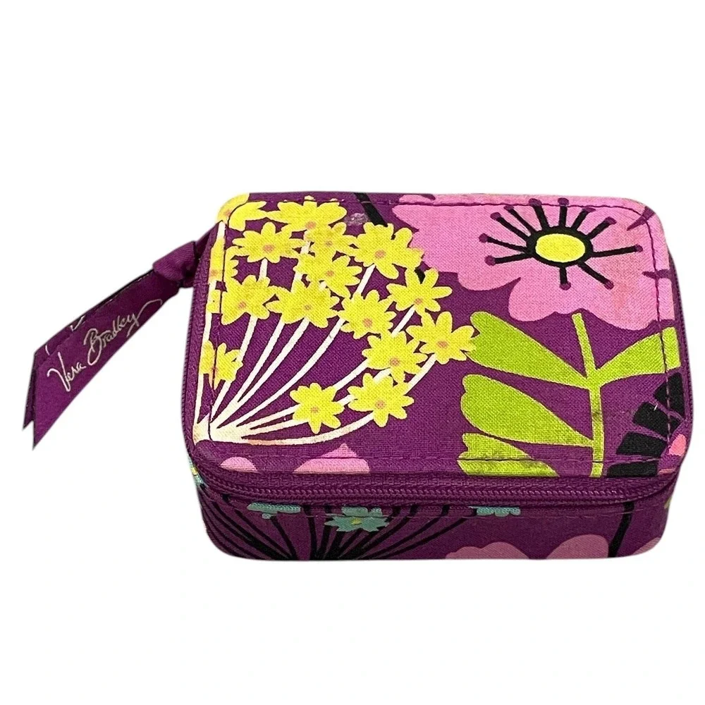 Vera Bradley Flutterby Purple Butterfly Floral Pill Organizer Case Holder Pouch